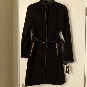 NWT fitted jet black coat w/ Sherpa front by Vince Camuto in XS